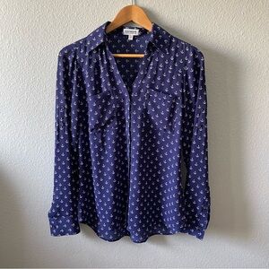 Express Navy Blue Button-Down Shirt with White Anchor Print
